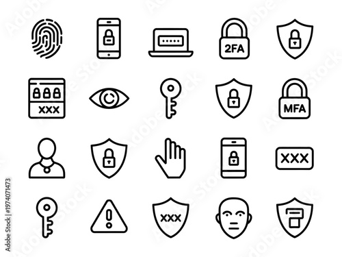 Collection of vector icons representing various security and authentication methods.