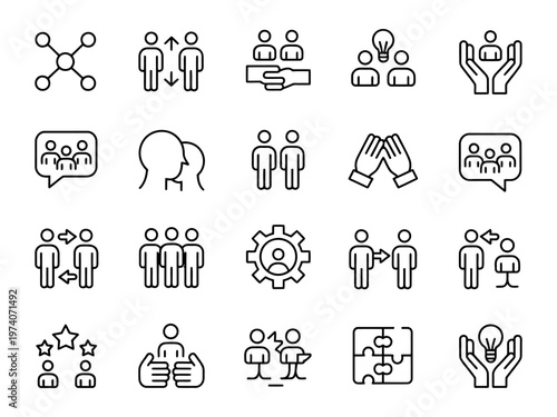 Collection of vector icons representing teamwork collaboration and communication concepts