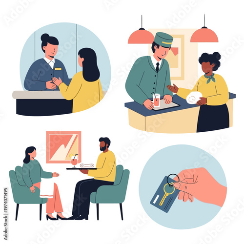 People interacting in business settings.