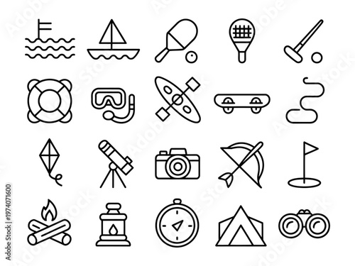 Vector showing a variety of outdoor activities and sports equipment icons
