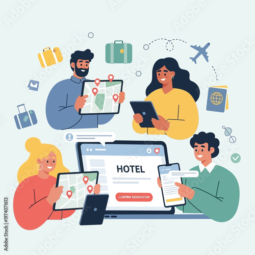 People Using Travel Apps Together.