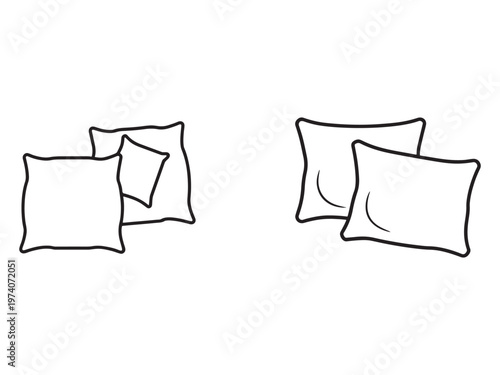 Line drawing of two sets of stacked pillows for home and interior design decoration  simple minimalist style