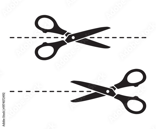 Scissors with dashed cutting line Icon Silhouette Vector black design on a white background