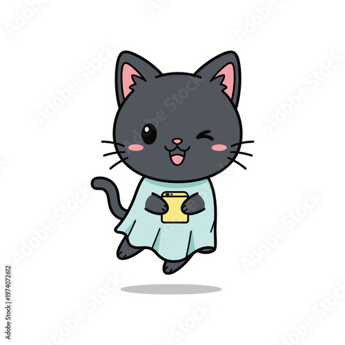 Cat Holding Device Digital Vector Illustration Commercial Use