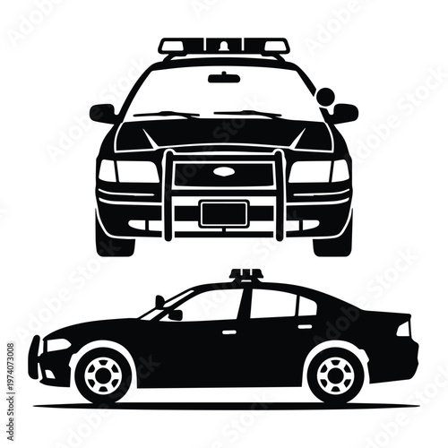 Police car Icon Silhouette Vector black design on a white background
