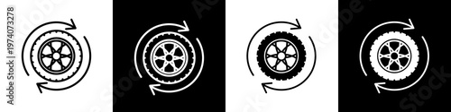 Rechargeable Tire black and white icon design concept	