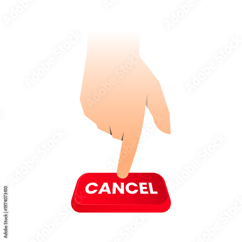 Vector illustration of hand pressing cancel button. easy cancellation, unsubscribe option, user control, flexible service management. for UI design, mobile apps, subscription services