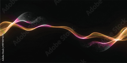 Abstract wavy light stream with pink and orange hues on black abstract particles background ethereal futuristic illumination illuminated lightstream luminous movement shimmering spiritual