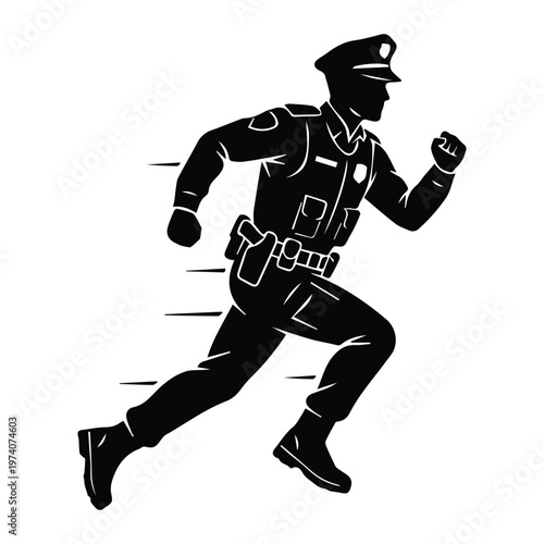 Police Officer Running Icon Silhouette Vector black design on a white background