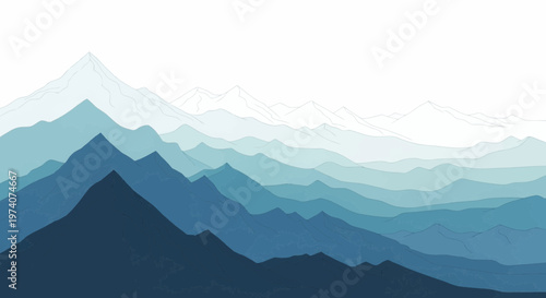 Blue mountain range landscape, gradient mountains, vector illustration, scenic view