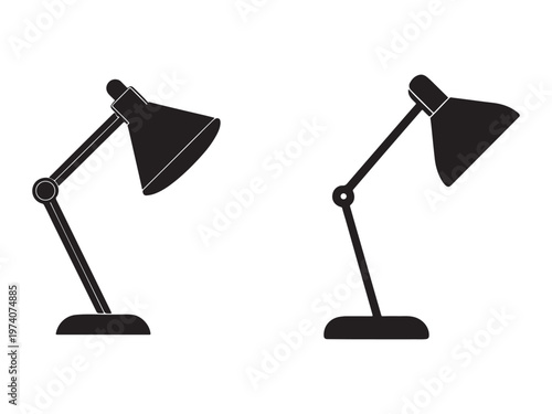 Two black desk lamps with adjustable arms and conical shades  office lighting fixtures