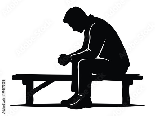 Lonely Man Sitting Silhouette Vector Depression Mental Health Concept Icon Vector black design on a white background