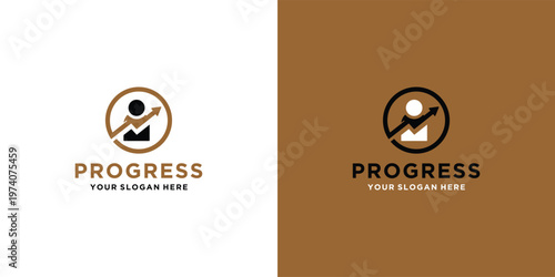 Progress logo design with a person and an upward arrow business concept.