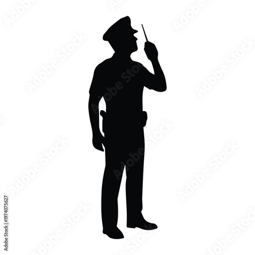 Police Officer Talking On Radio Icon Silhouette Vector black design on a white background