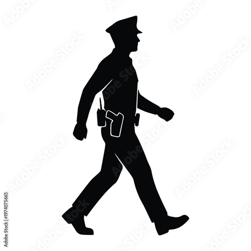 Police Officer Walking Icon Silhouette Vector black design on a white background