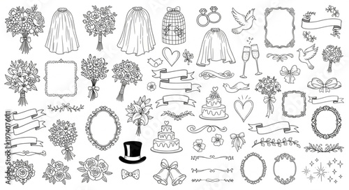 Collection of Vintage Wedding Ornaments and Decorative Elements.