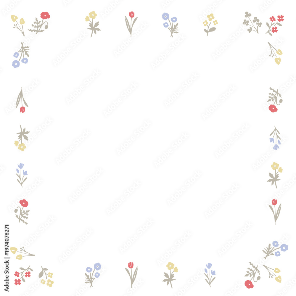 Obraz premium Hand drawn flower border frame, simple botanical illustration