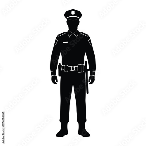 Police Officer Standing Straight Icon Silhouette Vector black design on a white background