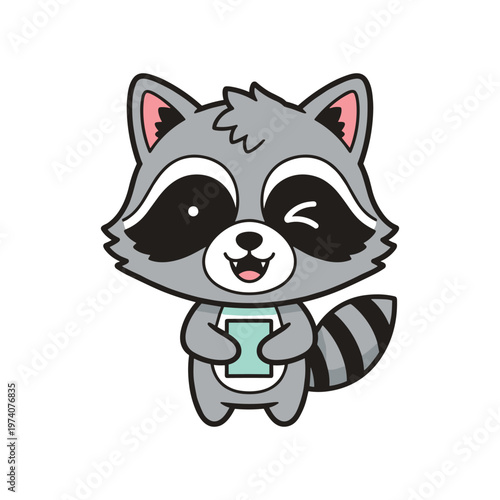 Raccoon Holding Tablet Vector Graphic Commercial Use
