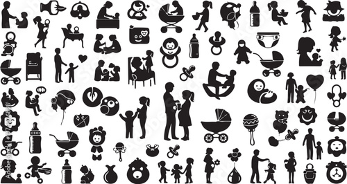 Family and relationships icons in black and white design