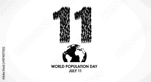 World Population Day illustration featuring the number eleven made of tiny human silhouettes.
