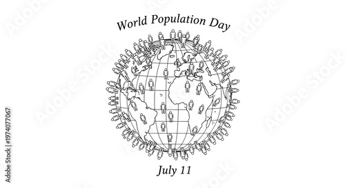 World Population Day illustration with globe and people icons.