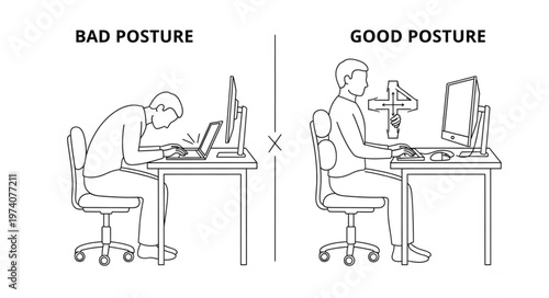 Comparison of Bad Posture vs Good Posture at a Desk.