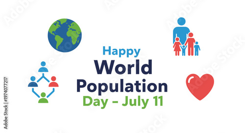 Happy World Population Day greeting design with global awareness symbols.
