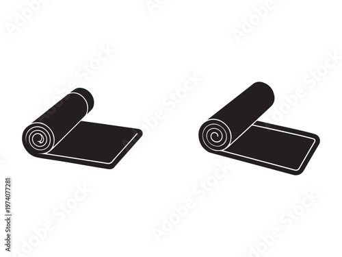 Two rolled up yoga mats side by side on white background for fitness and exercise routine flexibility and balance