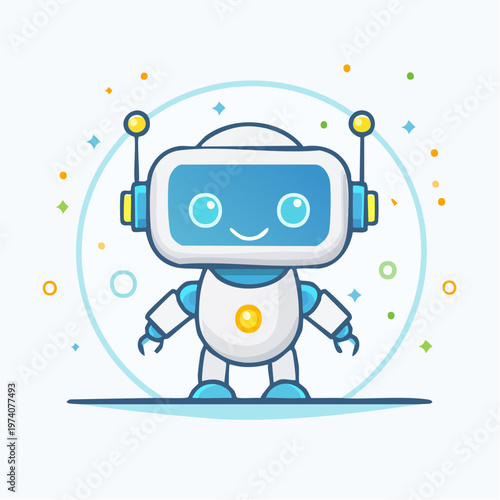 Adorable cartoon robot illustration with a friendly face, representing artificial intelligence and future technology concepts