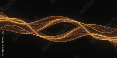 Intertwined abstract energy waves in golden light with abstract background science fiction double wave particles intertwined background illustration gradient ethereal technology
