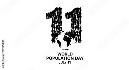 World Population Day conceptual illustration with crowd silhouettes forming the number eleven.