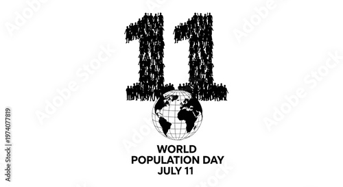World Population Day conceptual design with stylized number eleven and globe icon.