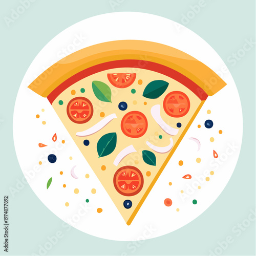 Delicious slice of pizza with fresh vegetables and herbs, a perfect and healthy meal