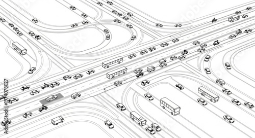 Complex Highway Interchange with Heavy Traffic Flow.