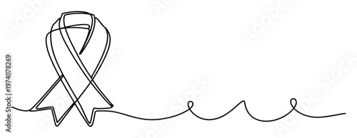 Simple continuous line drawing of an awareness ribbon, symbolizing support and solidarity for various causes, perfect for medical campaigns, health initiatives, or charitable organization