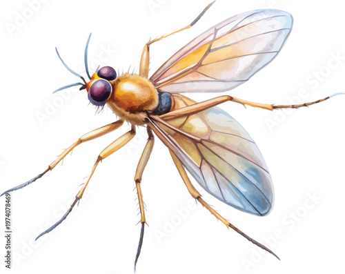 Watercolor Gnat, Tiny Flying Insect Art, vector illustration isolated on white background