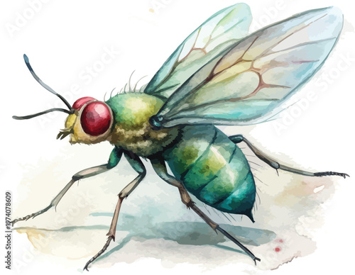 Hand-Painted Gnat Watercolor, Delicate Insect Art, Isolated Vector Illustration