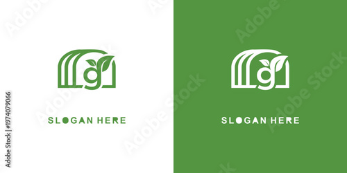 Green logo design with leaf and letter g slogan below.