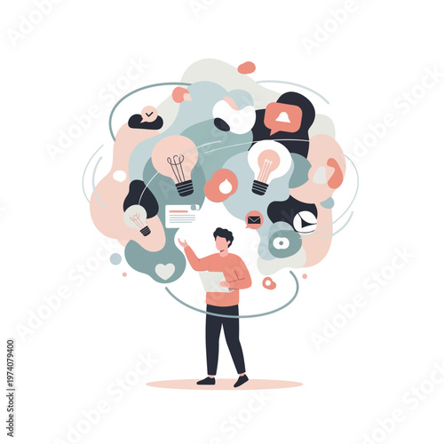 Man with creative idea lightbulb thoughts.