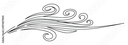 Abstract black outline graphic depicting dynamic swirling wind and air currents, useful for visual effects, motion design, or decorative accents on various digital and print media.