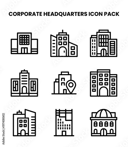 Corporate Headquarters Line Icons Pack