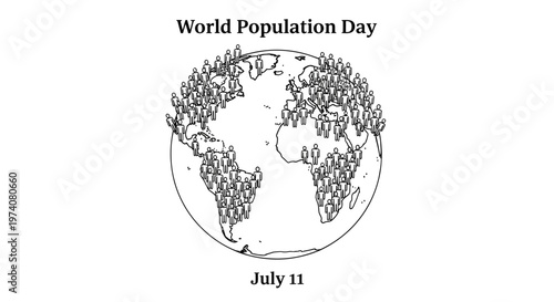 World Population Day illustration with earth and people icons.
