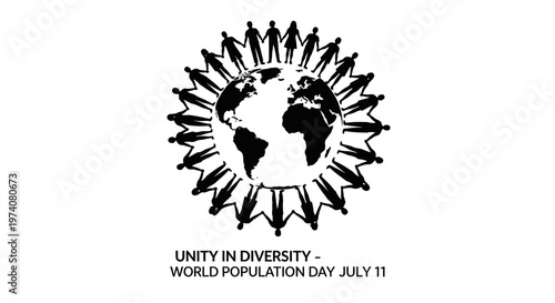 World Population Day concept with people holding hands around the globe.