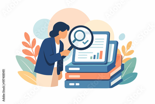 Businesswoman Auditing Financial Data with a Magnifying Glass