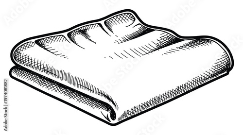Hand drawn ink sketch of a neatly folded soft textile towel fabric ready for laundry or bathroom use in various household applications