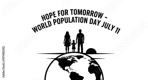 Silhouette of a family standing on top of the world globe for World Population Day.