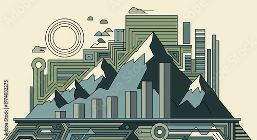 Modern graphic art evokes a sense of stability and forward motion. Ideal for website backgrounds, presentations, or marketing materials seeking a clea