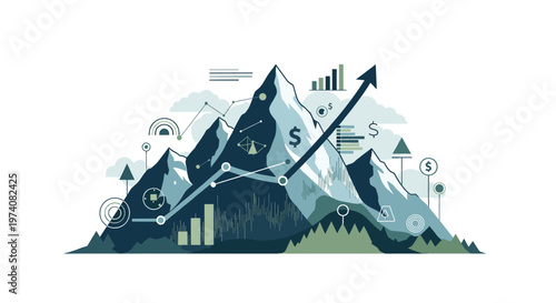 A stylized mountain peak graphic conveys ambition and reaching goals, ideal for inspiring content, motivational posters, or business presentations.