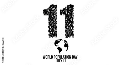 World Population Day conceptual design with crowd silhouettes forming the number eleven and a globe icon.